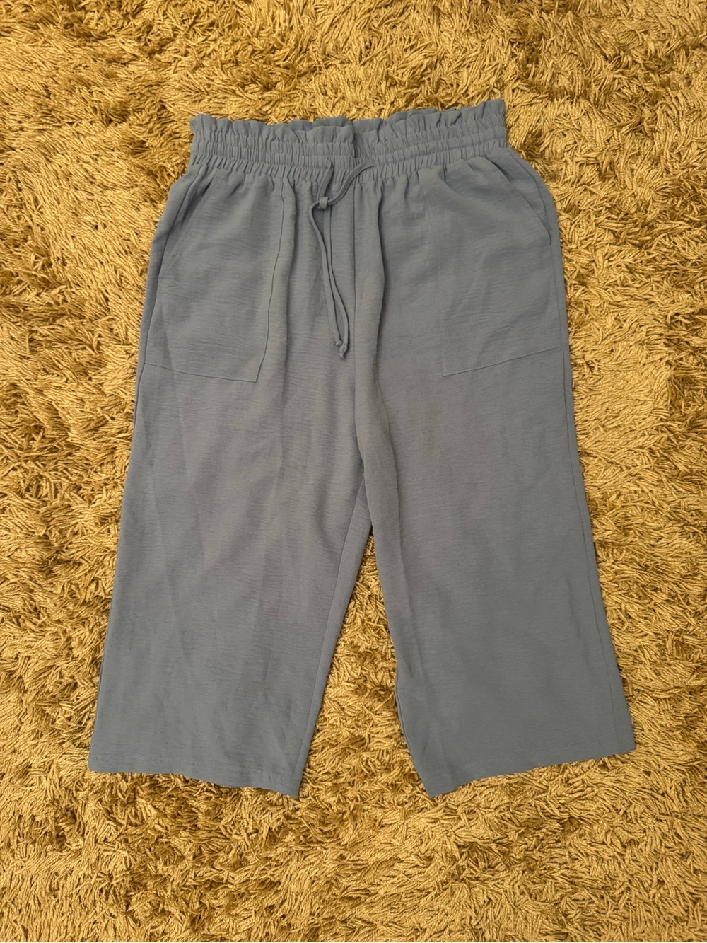 Casual Cropped Wide-Leg Drawstring Pants in Dusty Blue